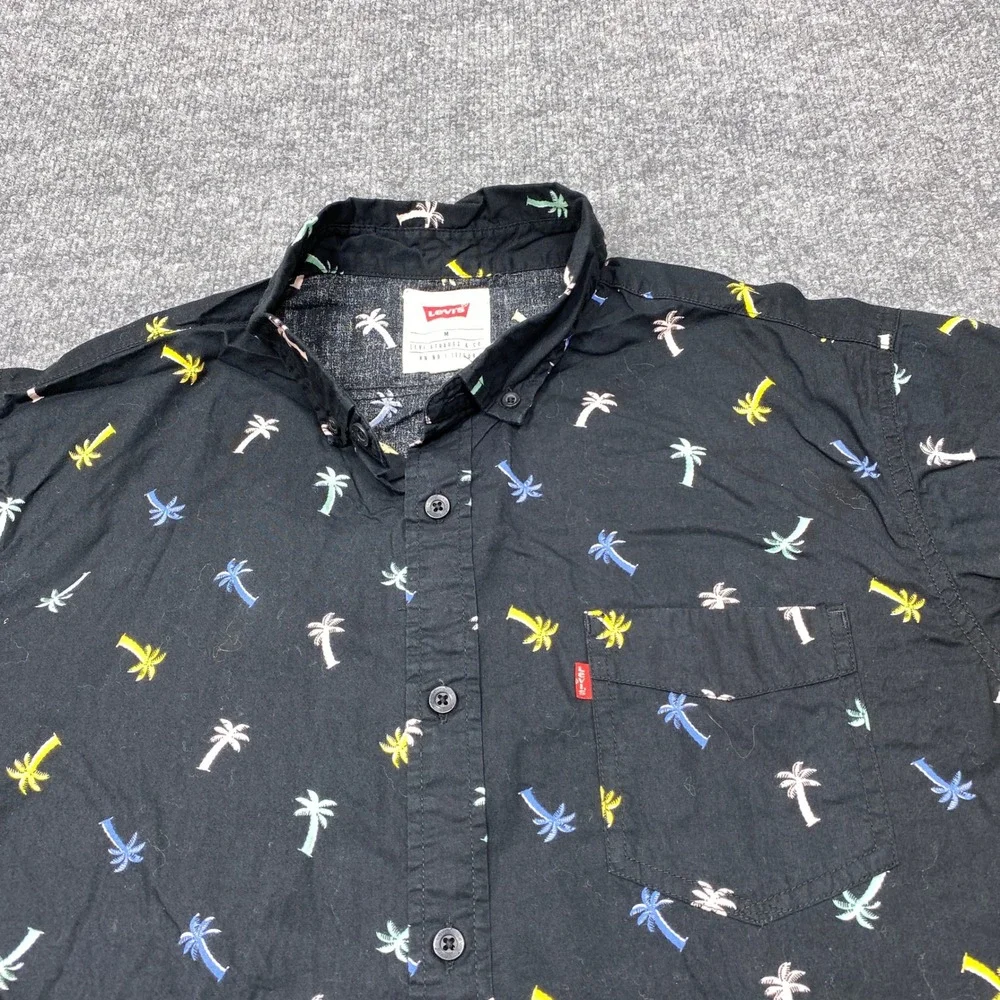 Levi's Shirt Mens Medium Black Palm Tree Print Short Sleeve Button Down Casual